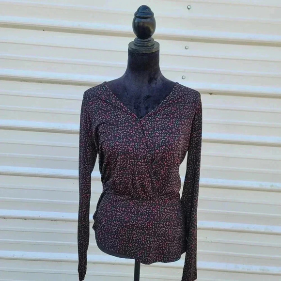 Michael Kors Women Faux Wrap Peplum Elastic Waist Stretch Jersey Top Black Red M - Picture 4 of 9